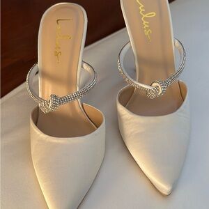 Lulu's Cream Satin Heels with Sparkling Straps